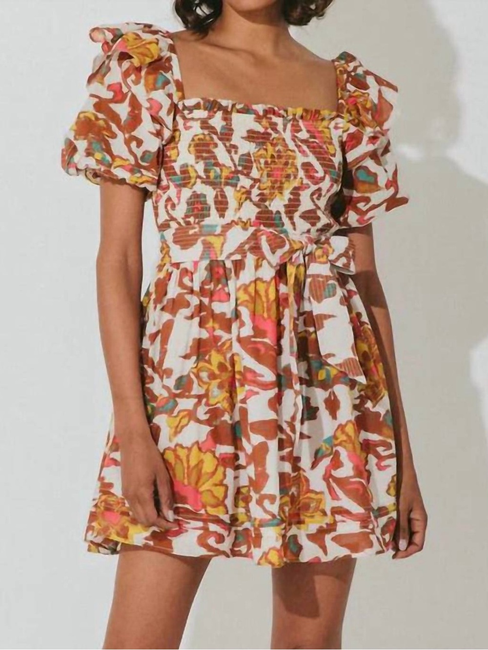 Cleobella Delfina Short Sleeve Smocked A-line Multicolor Shea Mini Dress Size S